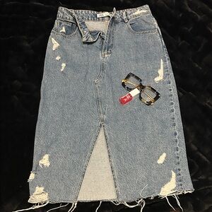 Zara Blue Distressed Denim Skirt